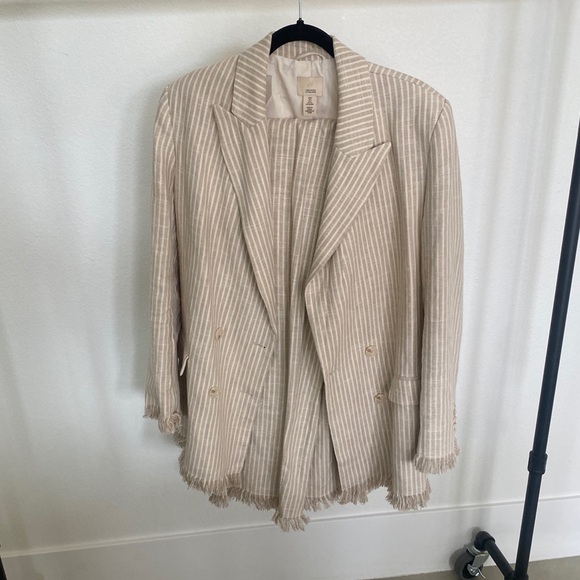 H&M suit set / striped raw hem linen suit set / blazer & trousers / size S - Picture 3 of 10